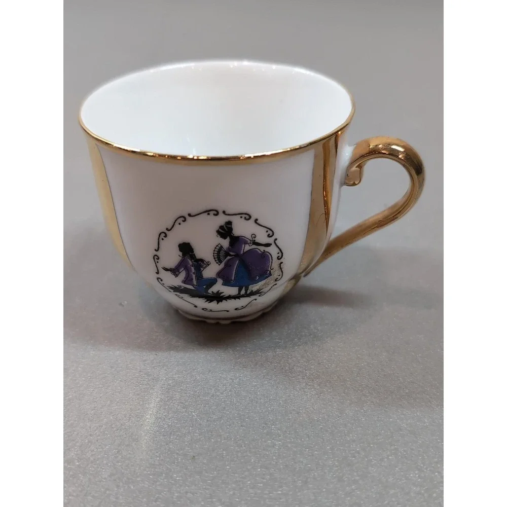 Vintage Czechoslovakia Demitasse Espresso Cup Courting Couple Gold Trim 1792